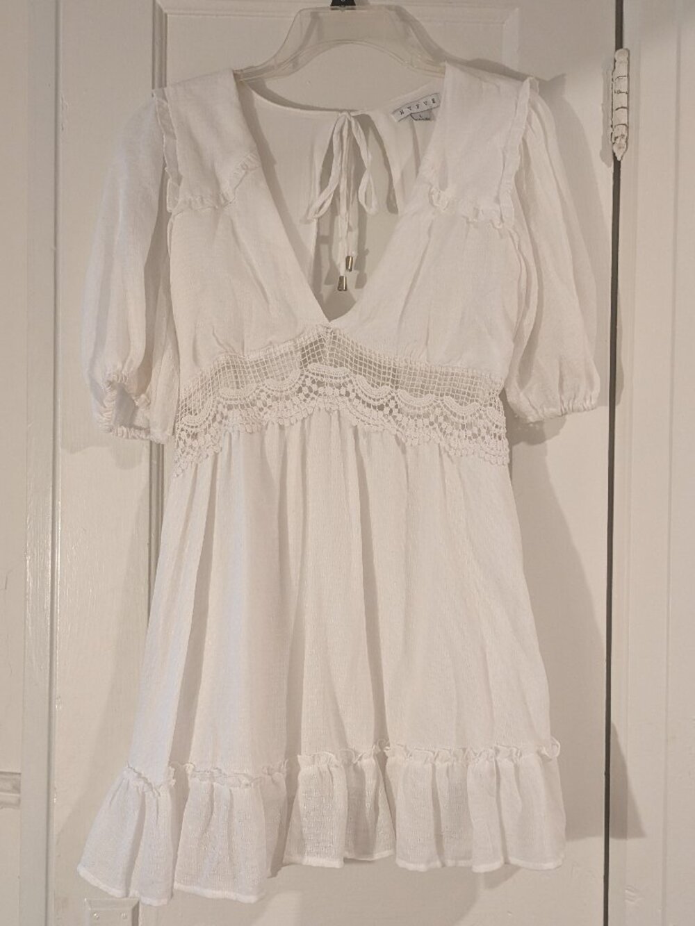 Hyfve large white linen boho babydoll dress
